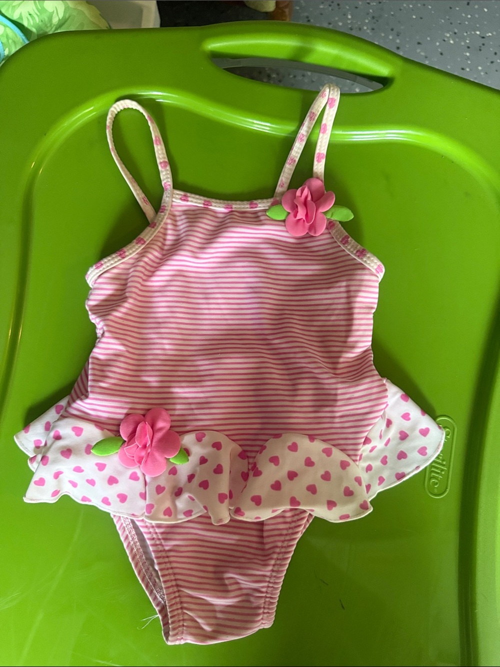 Circo Pink and White Heart Ruffle One-Piece Swim